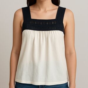Nautica Black and Cream Smocked Sleeveless Tank Top